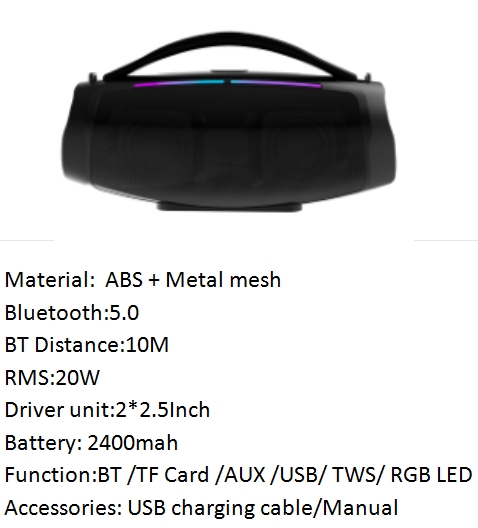 Large Capacity Outdoor Portable Handheld Bluetooth Speaker 20W High Power Dual Speakers with Subwoofer Superior Sound Quality