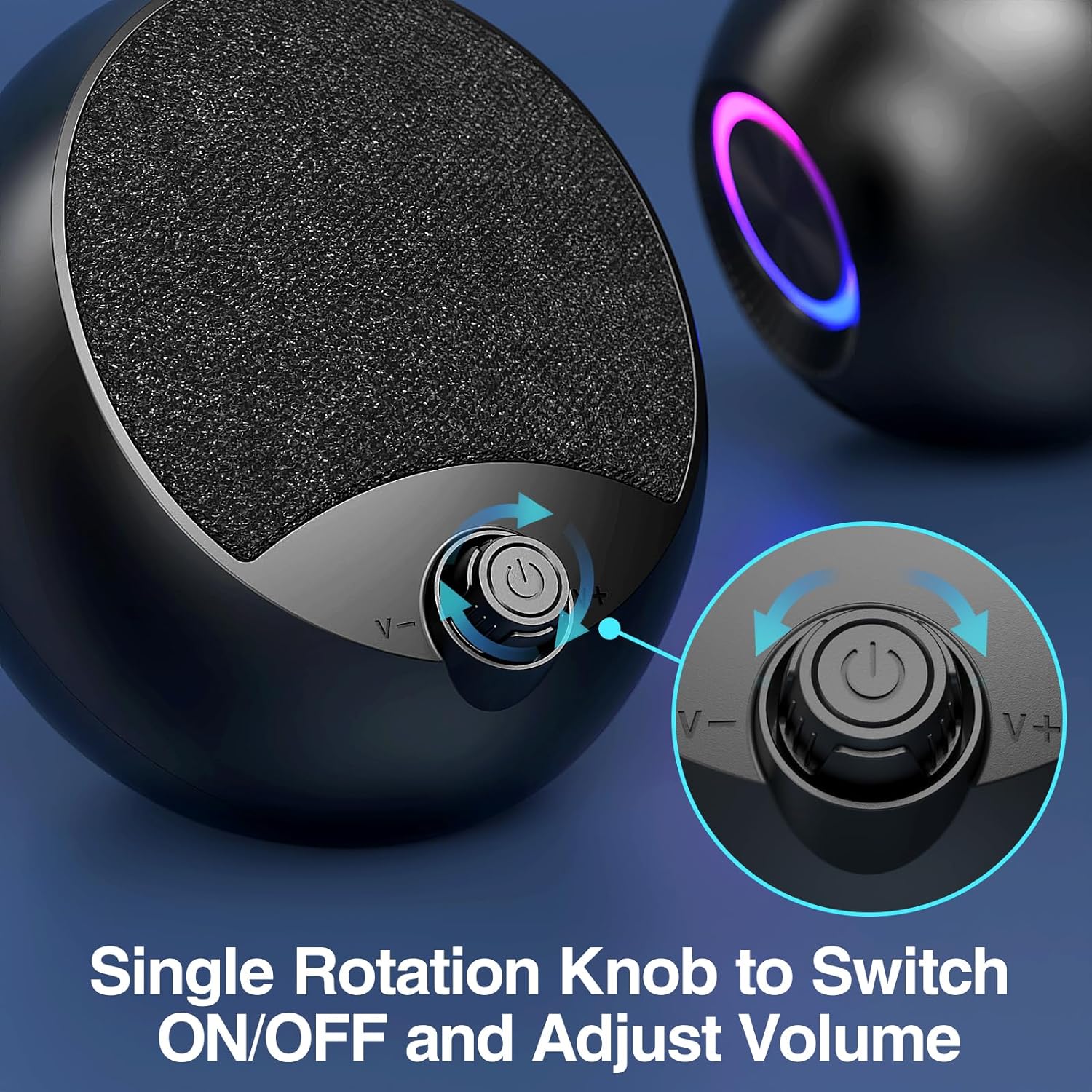RGB USB Wired Round Desktop Speakers with Volume Control for PC and Laptop