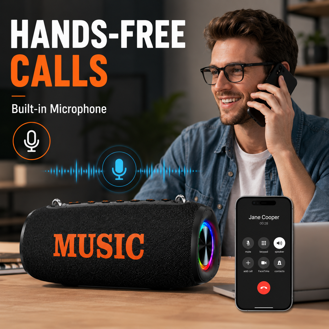 Portable RGB Bluetooth Speaker with Powerful Bass and Party LED Light