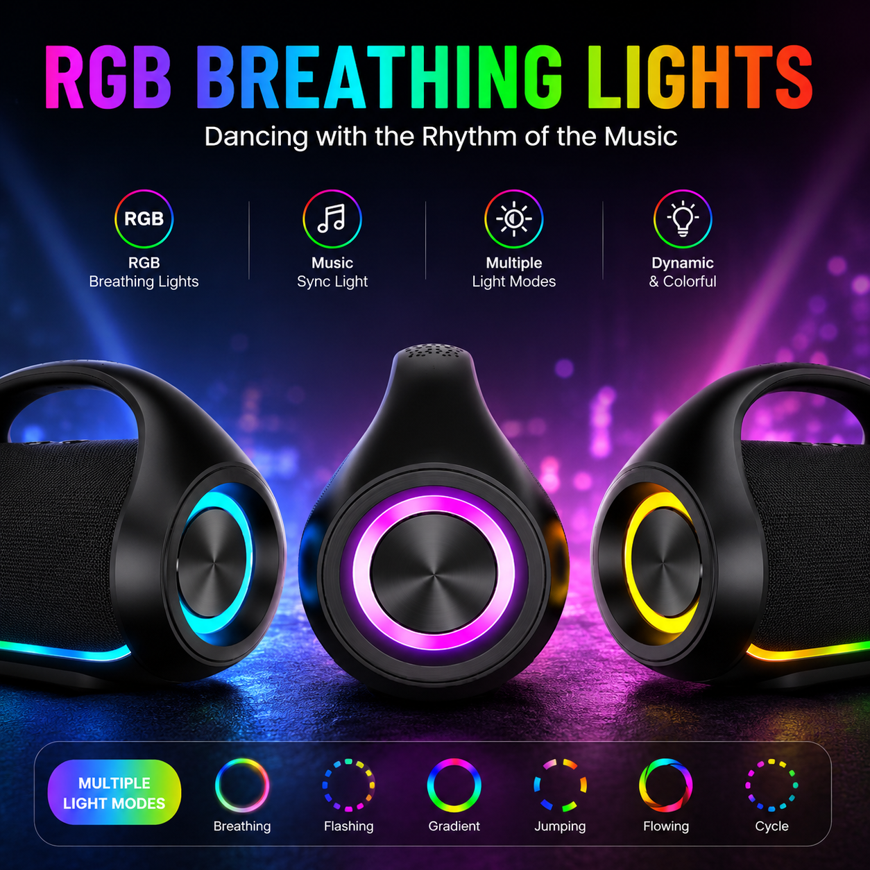 OEM 30W Black Bluetooth Wireless Portable Speaker with RGB Light （SP-602）