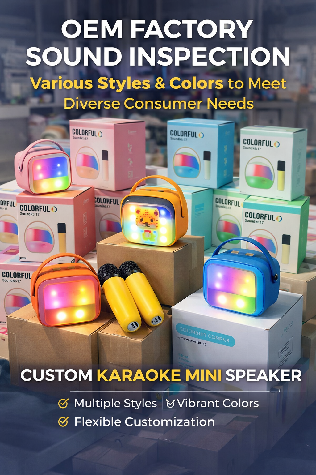 Cute Full  RGB LED Light Wireless Rechargeable Sound Karaoke Mini Karaoke Speaker Set up for Phone Singing Kids with Microphones （SP-9012）