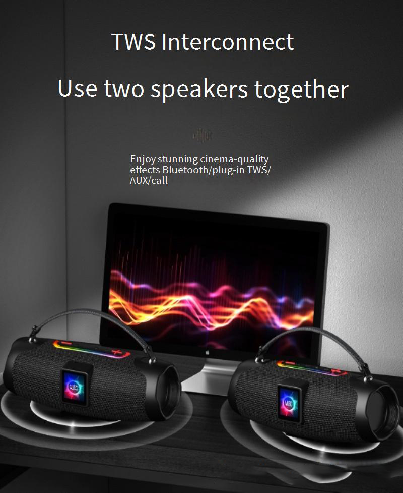 Wireless Audio Portable LCD Screen Led Dual Driver Unit Rgb Lights Clock Function Heavy Bass Outdoor Wireless Speaker