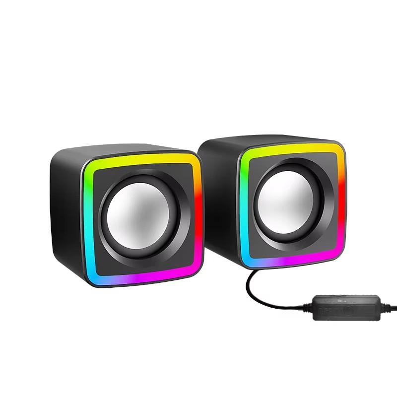RGB USB Powered Mini Desktop Stereo Speakers for PC, Laptop & Gaming Setup, Compact Design with Inline Volume Control for Everyday Use (SP-200)