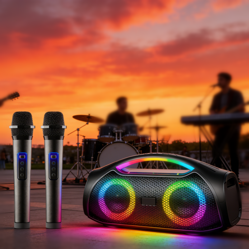 30W Boombox Stereo Hifi Portable Wireless Speaker RGB Breathing Light Waterproof Deep Bass for Outdoor Party with 2 Microphones