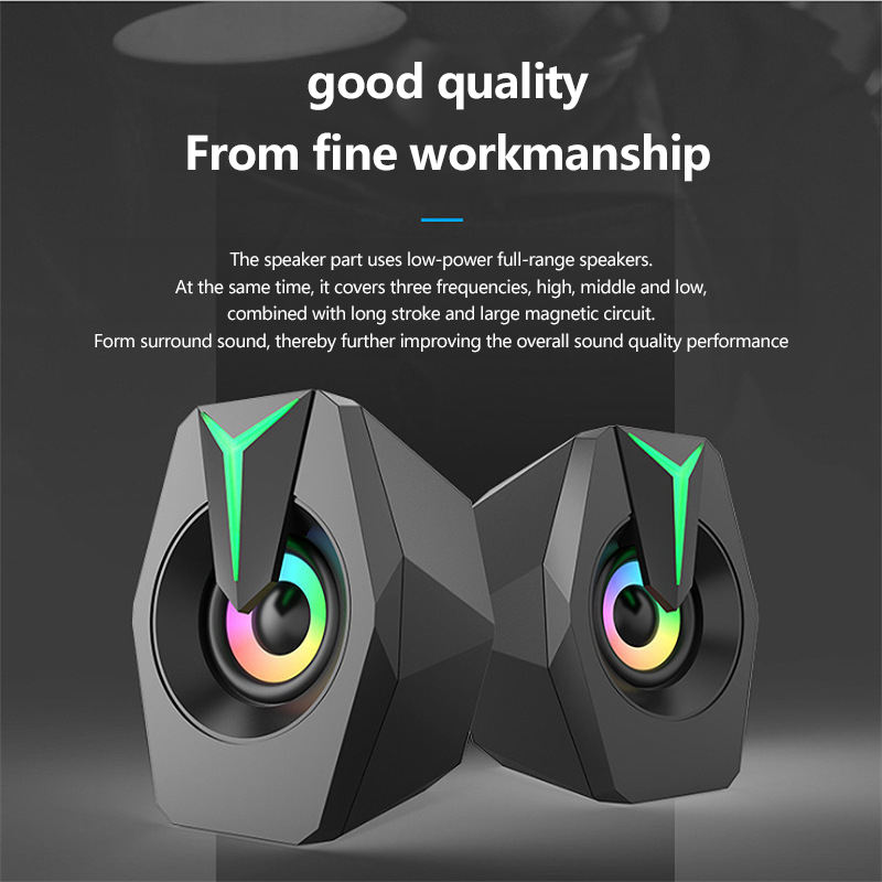 USB Wired Computer Speakers with RGB Lights 2.0 Stereo Gaming Audio 6W RMS and Game Sound Effects for Desktop/Laptop