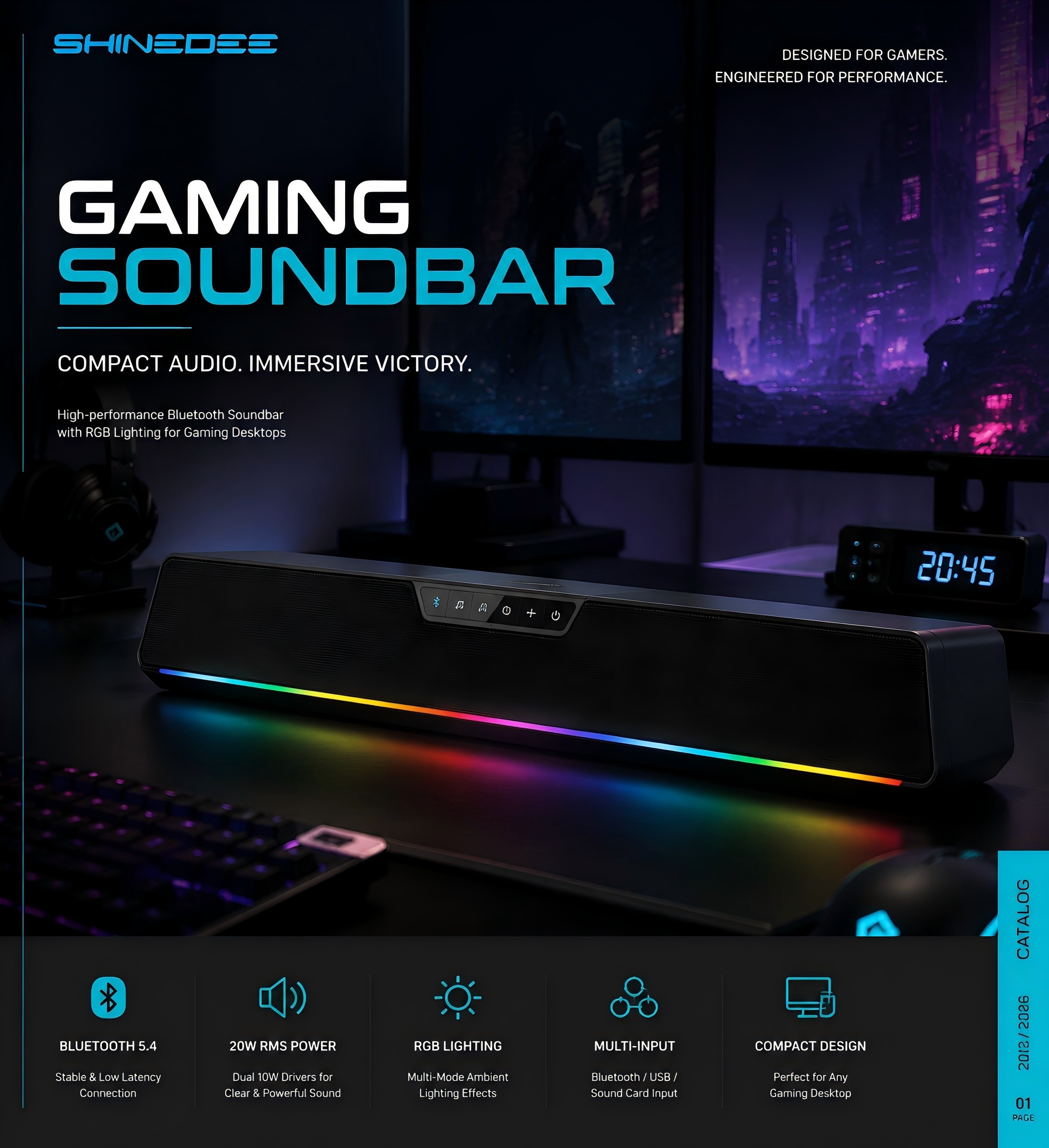 RGB Gaming Computer Soundbar USB Powered Bluetooth Desktop Speaker