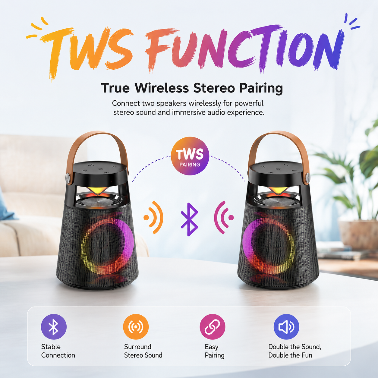 Universal Portable Music Stereo Sound IPX5 Rainproof More RGB Modes Wireless Speaker for Home Bathroom Party Outdoor （SP-5512)）