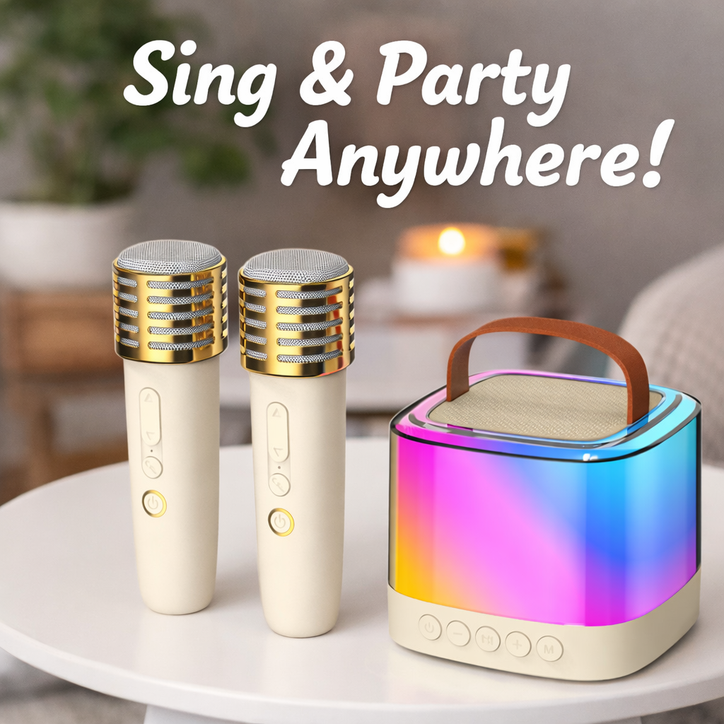 Portable Bluetooth Karaoke Speaker with Wireless Microphone, RGB LED Light, TF Card & AUX Playback (SP-9017)