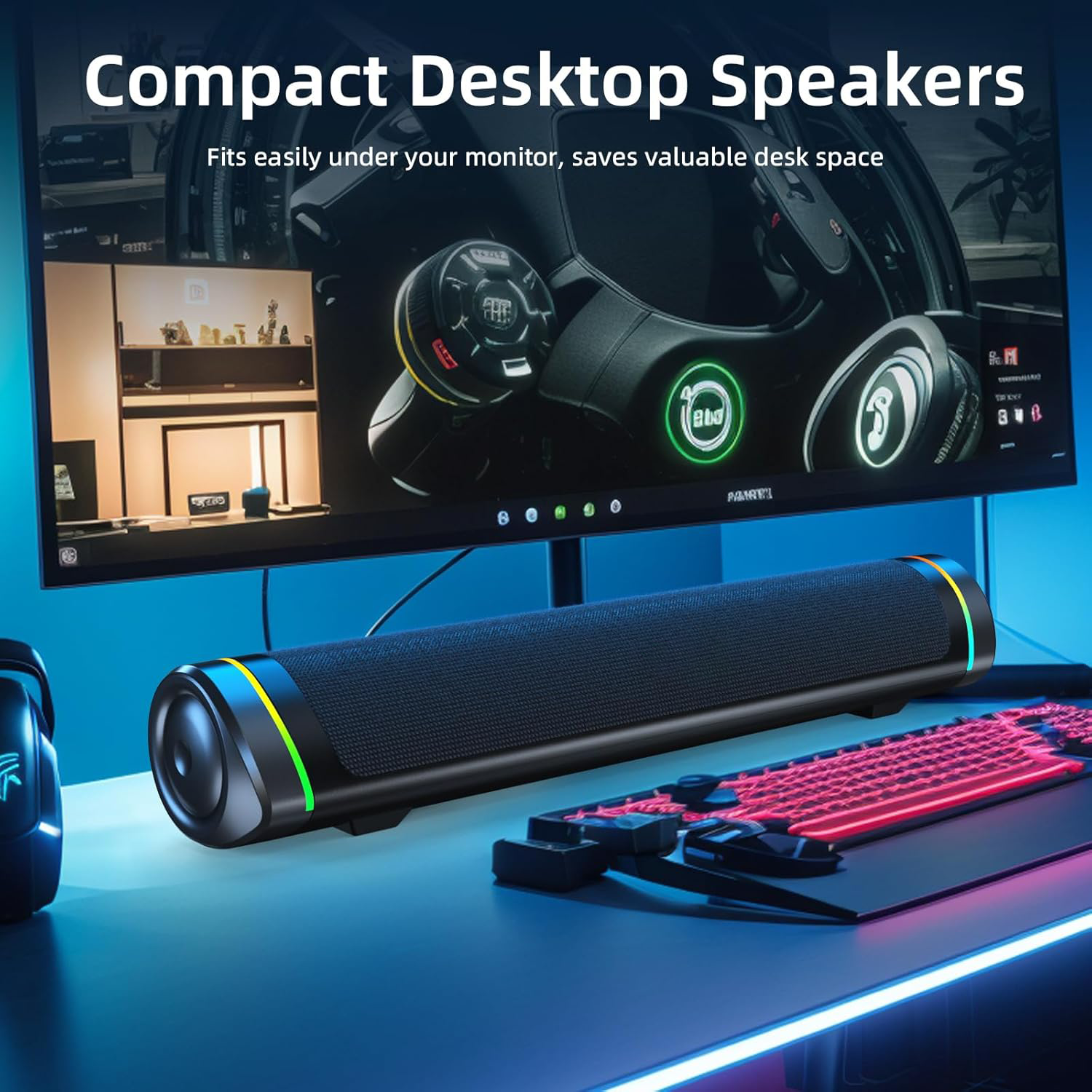 Cool New Gadgets Modern Design Soundbar with LED Fabric Wireless Wide Compatbility Compact Pc Gaming Barre De Son Pour Tv