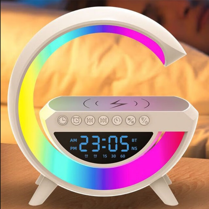 RGB Bluetooth Alarm Clock Speaker with Wireless Charging and LED Light