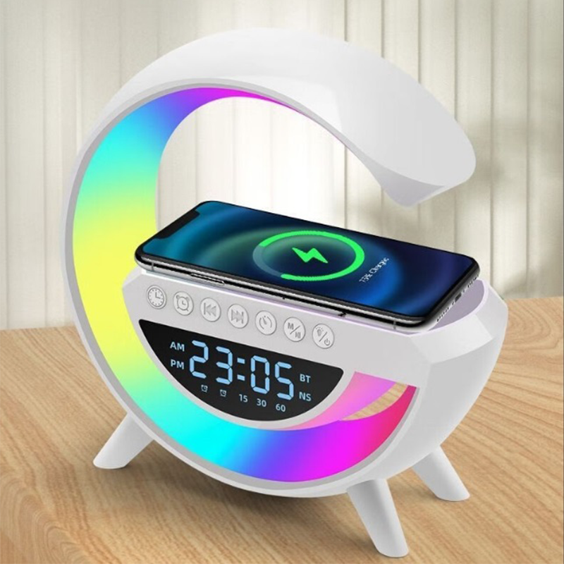 RGB Bluetooth Alarm Clock Speaker with Wireless Charging and LED Light