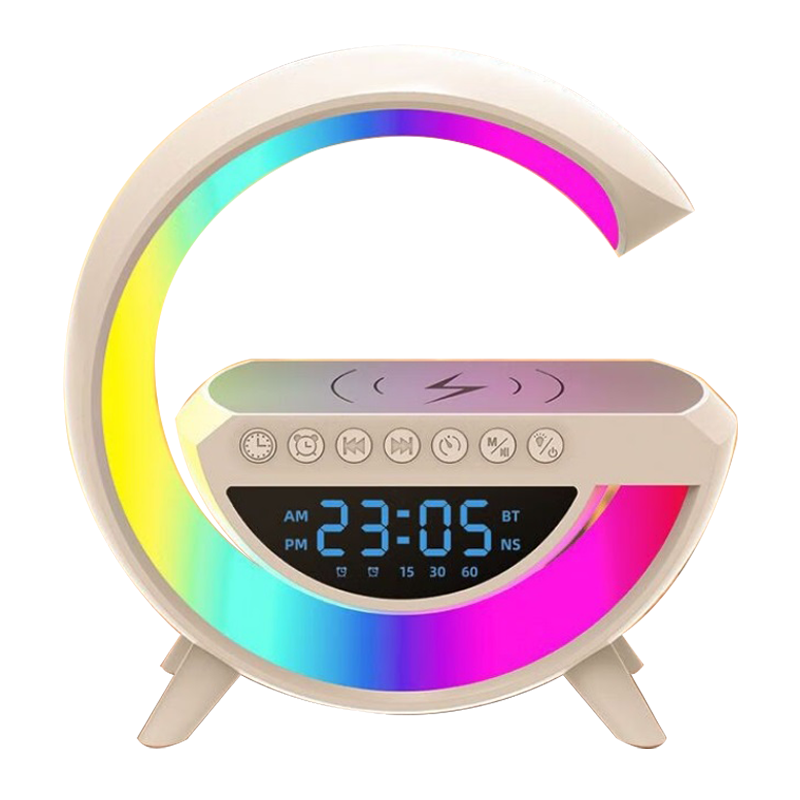 RGB Bluetooth Alarm Clock Speaker with Wireless Charging and LED Light