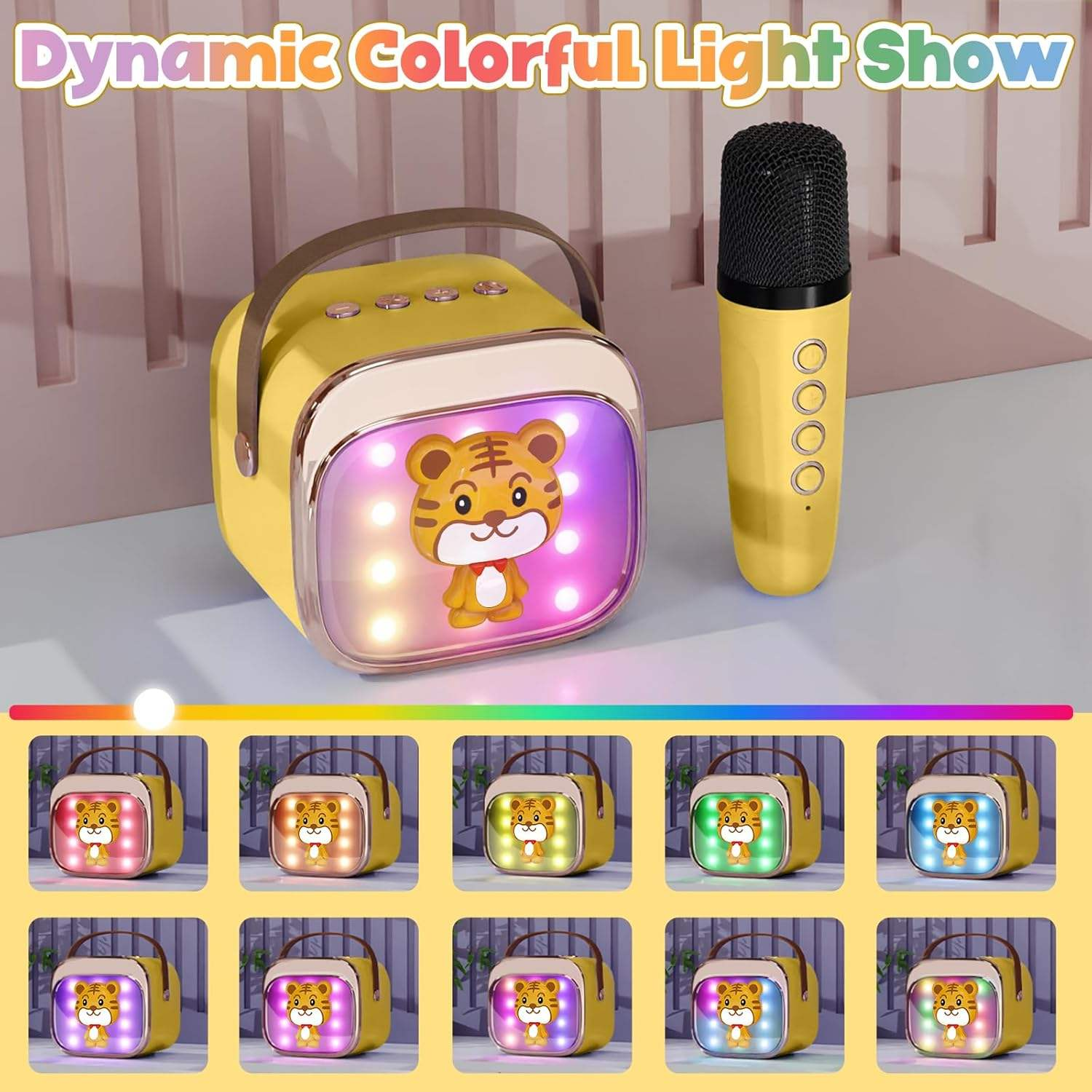 Cute Full  RGB LED Light Wireless Rechargeable Sound Karaoke Mini Karaoke Speaker Set up for Phone Singing Kids with Microphones