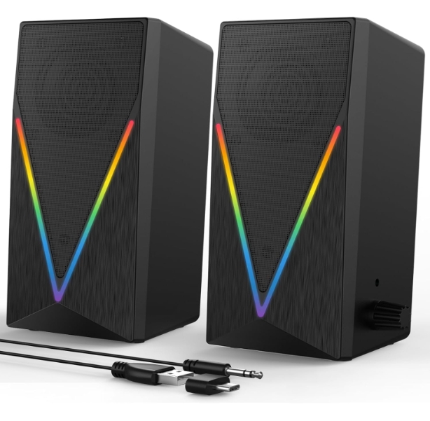 RGB Gaming Stereo Speaker System with LED Light Gaming Speakers, Enhanced Bass and Volume Control, USB Powered & 3.5mm Aux Gaming Speakers for Laptop Monitor PC Tablet Phone（SP-1062）