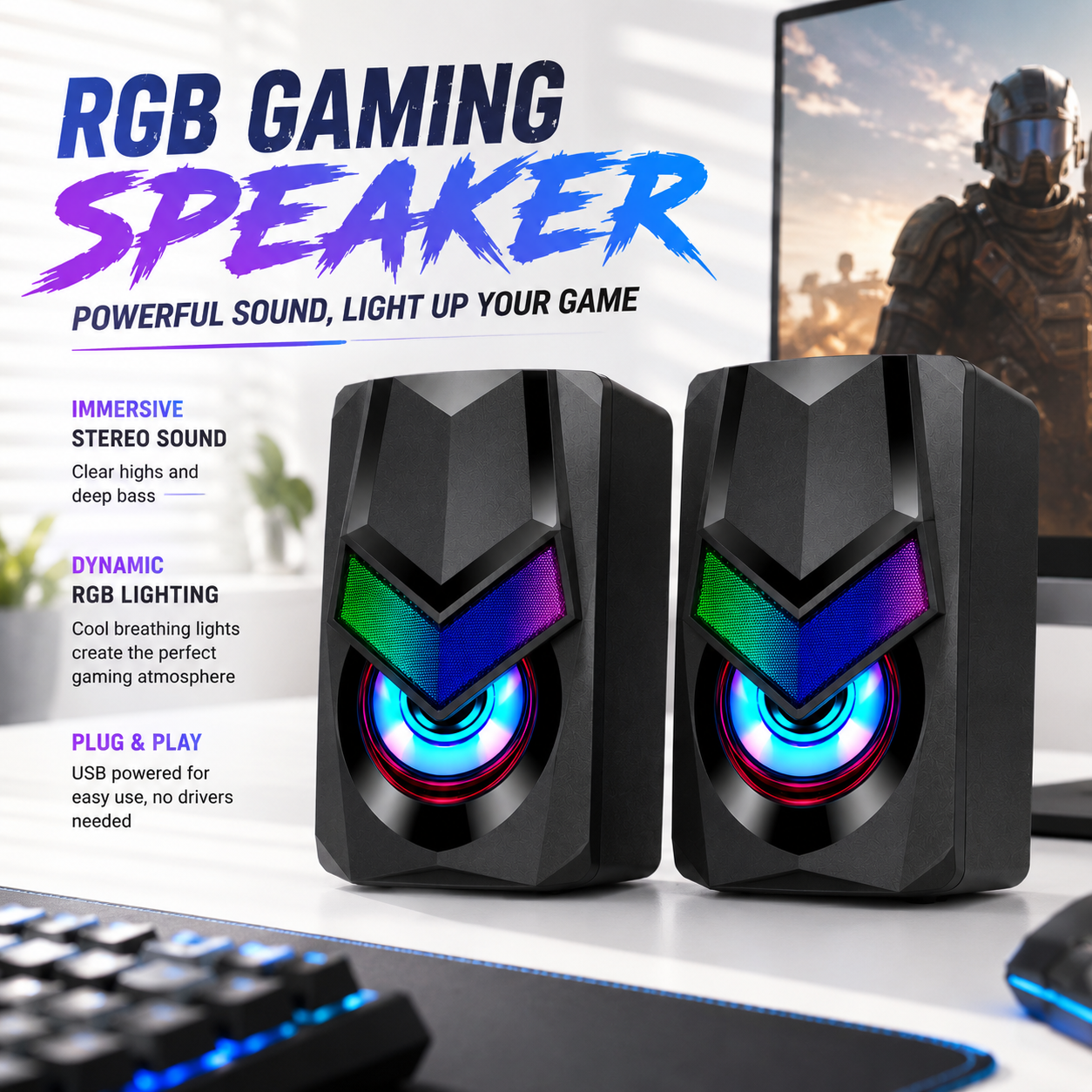 OEM 2.0 Computer Gaming Speaker RGB  PC Speakers for Desktop,  Gaming, Home Stuff （SP-2009）