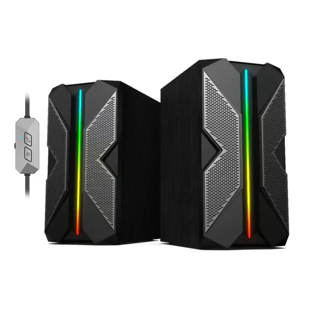 RGB LED Gaming Speaker with Stereo Sound and Futuristic Desktop Design| Clear stereo sound with enhanced bass feel for gaming, music, movies, videos, meetings （SP-2539）