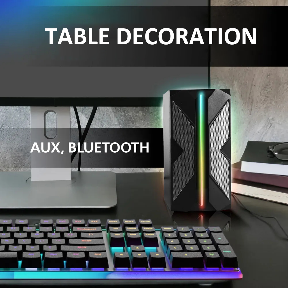 RGB LED Gaming Speaker with Stereo Sound and Futuristic Desktop Design| Clear stereo sound with enhanced bass feel for gaming, music, movies, videos, meetings （SP-2539）