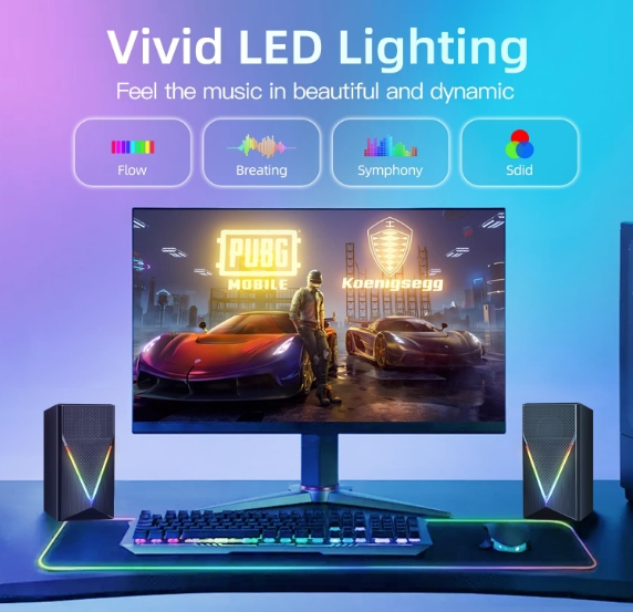 RGB Gaming Stereo Speaker System with LED Light Gaming Speakers, Enhanced Bass and Volume Control, USB Powered & 3.5mm Aux Gaming Speakers for Laptop Monitor PC Tablet Phone（SP-1062）