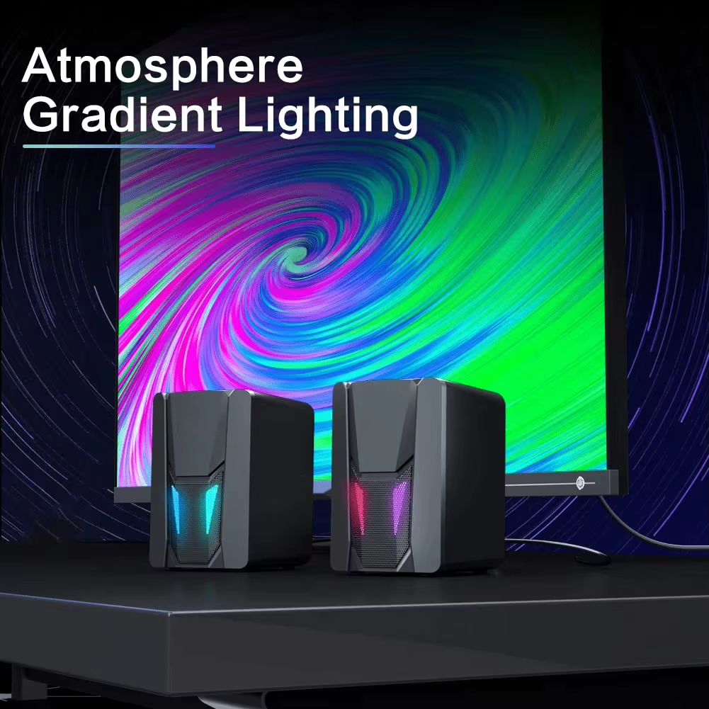 RGB Gaming Desktop Speaker Set with Dynamic LED Lighting, Compatible with PC, Laptop, PS4, TV, Phone（SP-2108）