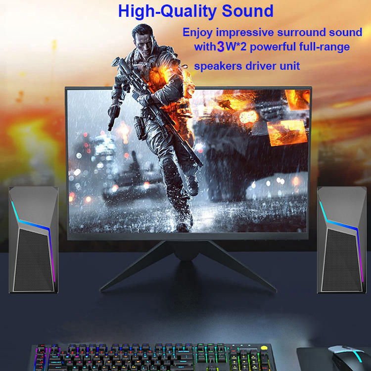 Computer Speakers, PC Gaming Speakers with Enhanced Bass, Stereo 2.0 USB Powered 3.5mm Aux Multimedia Speakers for Laptop/Desktop/Tablets/Phone (SP-2521）