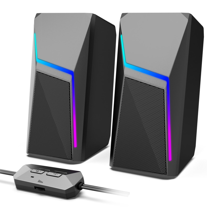 Computer Speakers, PC Gaming Speakers with Enhanced Bass, Stereo 2.0 USB Powered 3.5mm Aux Multimedia Speakers for Laptop/Desktop/Tablets/Phone (SP-2521）