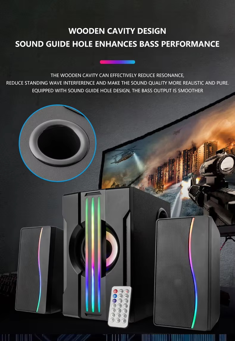 RGB LED 2.1 Channel Gaming Speaker System with Subwoofer and Remote Control (SP-2006 )