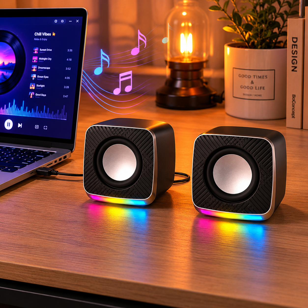 USB-Powered RGB Gaming Speakers for PC Desktop, 2.0 Stereo Sound with Dynamic LED Lighting（SP-200 PRO）