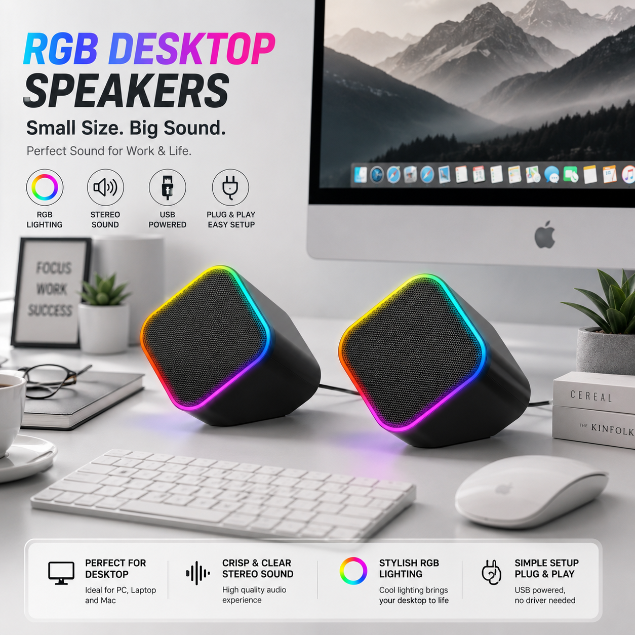 2.0 RGB Gaming Speakers for PC Desktop, USB-Powered Stereo Computer Speakers with Dynamic LED Lighting – SP-201