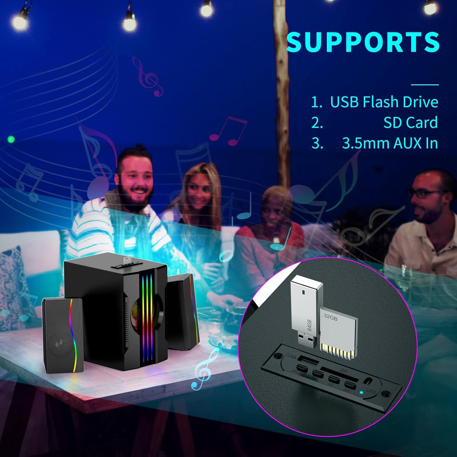 RGB LED 2.1 Channel Gaming Speaker System with Subwoofer and Remote Control (SP-2006 )