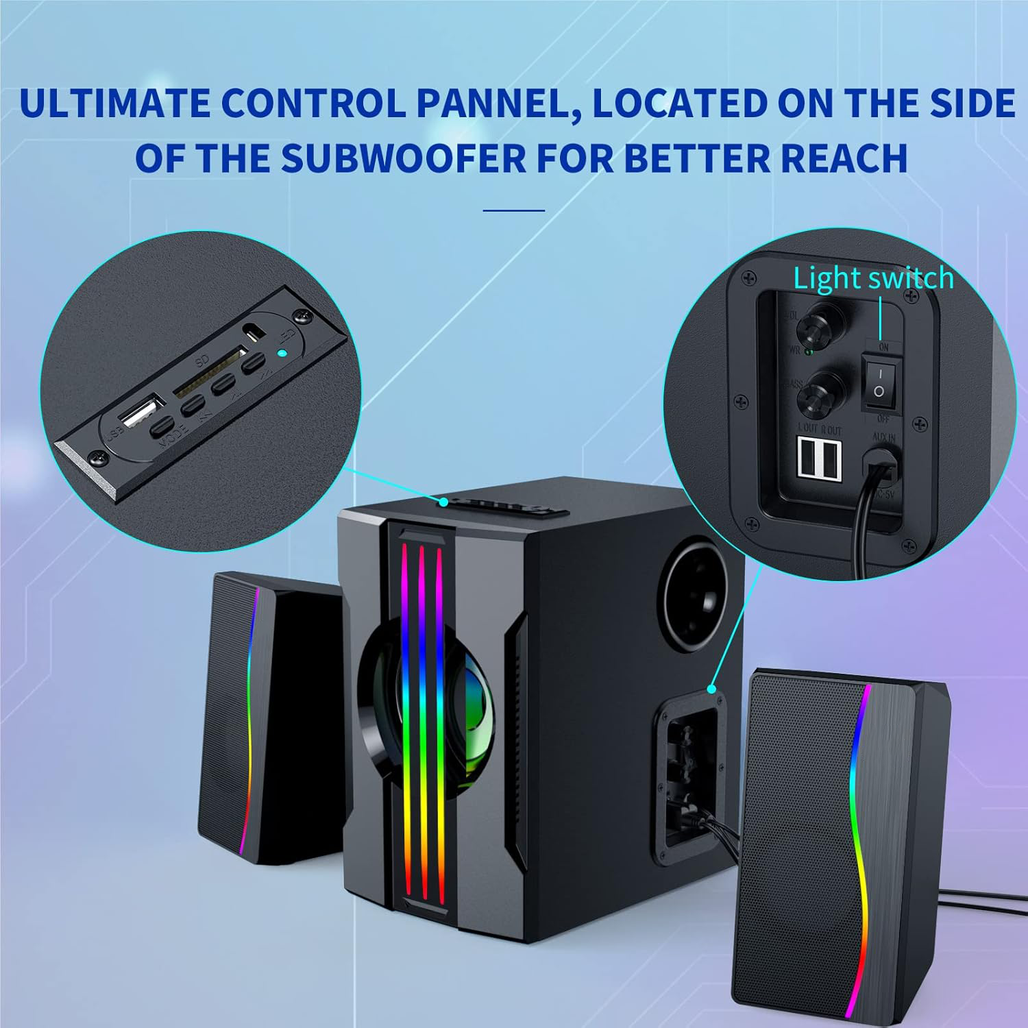 RGB LED 2.1 Channel Gaming Speaker System with Subwoofer and Remote Control (SP-2006 )