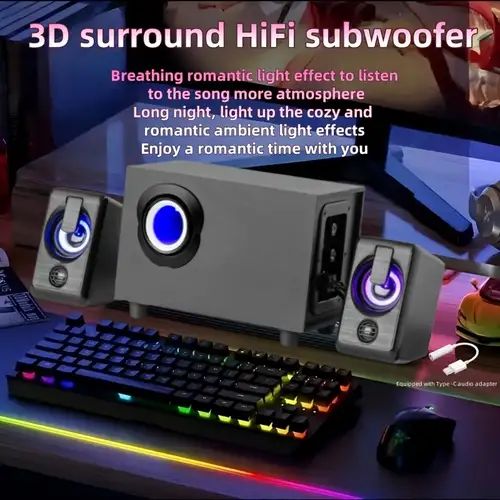 RGB LED 2.1 Gaming Speaker System with Subwoofer for PC Desktop （SP-6302）