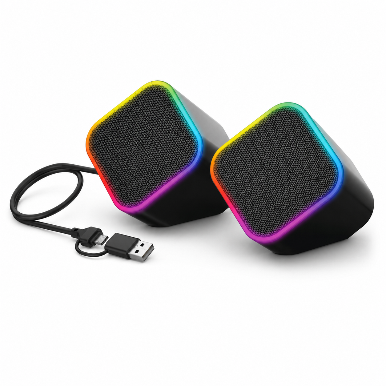 2.0 RGB Gaming Speakers for PC Desktop, USB-Powered Stereo Computer Speakers with Dynamic LED Lighting – SP-201