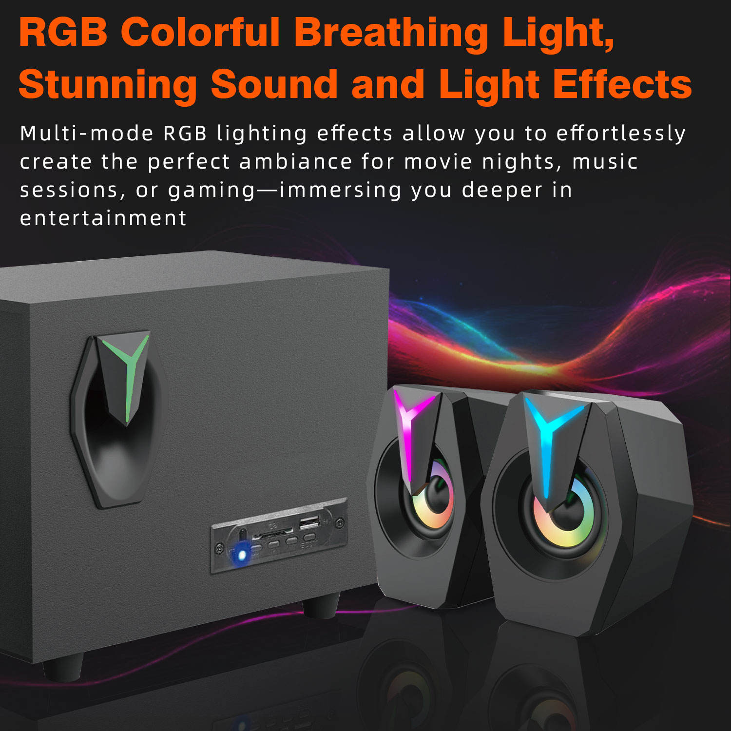 RGB LED 2.1 Gaming Speaker System with Subwoofer for PC Desktop （SP-2008）
