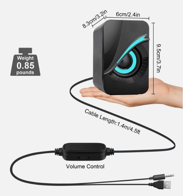 RGB Gaming Desktop Speakers with LED Light and line control, USB Powered Computer Speakers for PC Gaming  （SP-6609）
