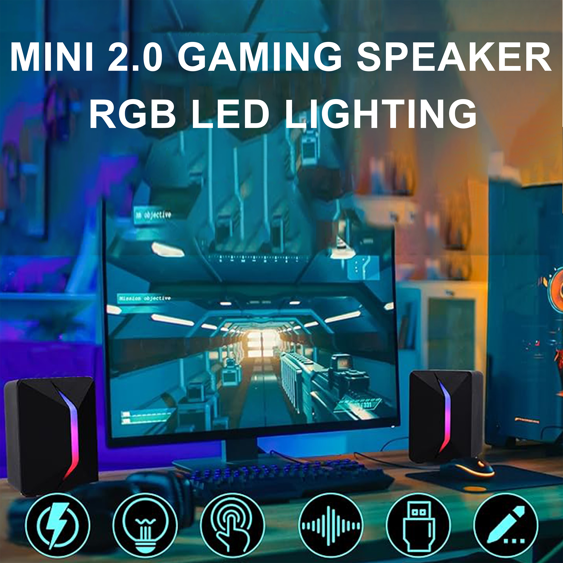 RGB LED Gaming Speaker for PC Desktop with Stereo Sound (SP-2117)