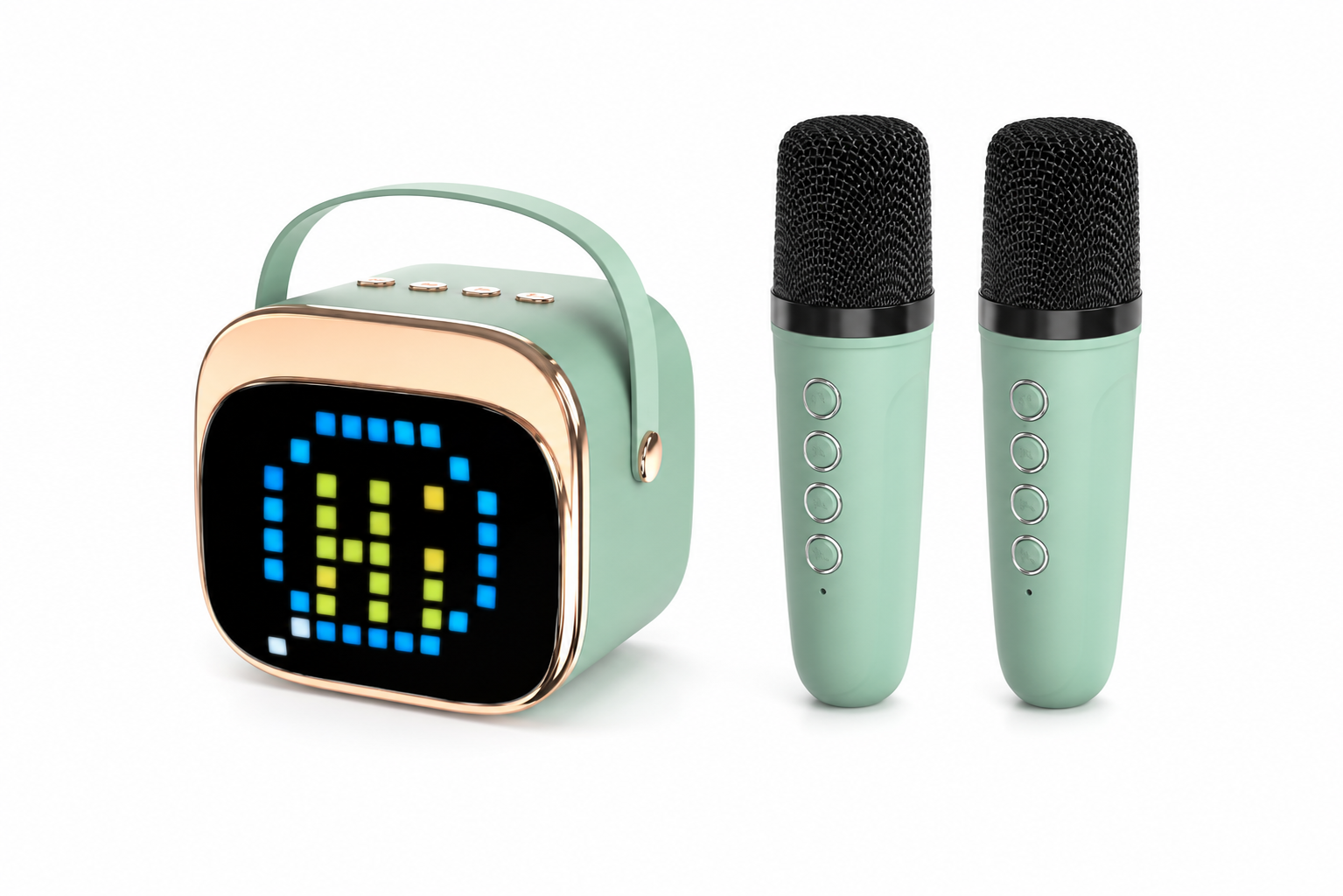 Portable Karaoke Speaker with Dual Wireless Microphones and LED Display