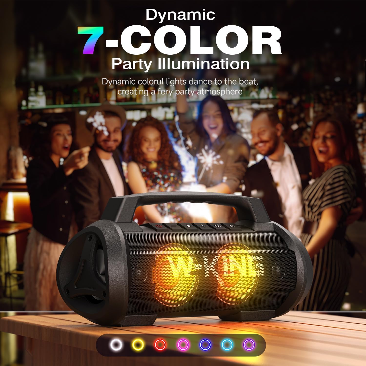 Portable Bluetooth Boom Box Speaker with RGB LED Light and Powerful Bass for Outdoor Entertainment