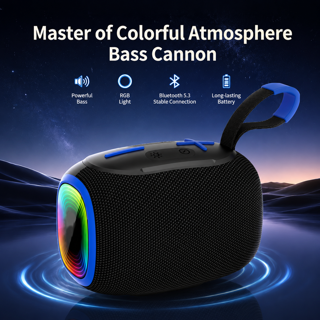 Portable Bluetooth Speaker with RGB LED Light and Carry Handle for Outdoor Music Entertainment