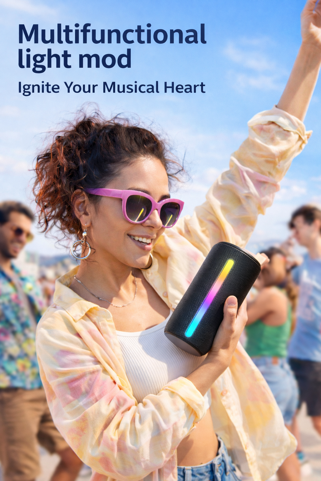 Portable Bluetooth Speaker with RGB LED Light and Powerful Bass for Outdoor Party and Gaming