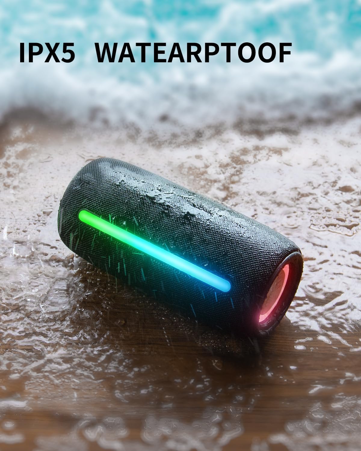 Portable Bluetooth Speaker with RGB LED Light and Powerful Bass for Outdoor Party and Gaming