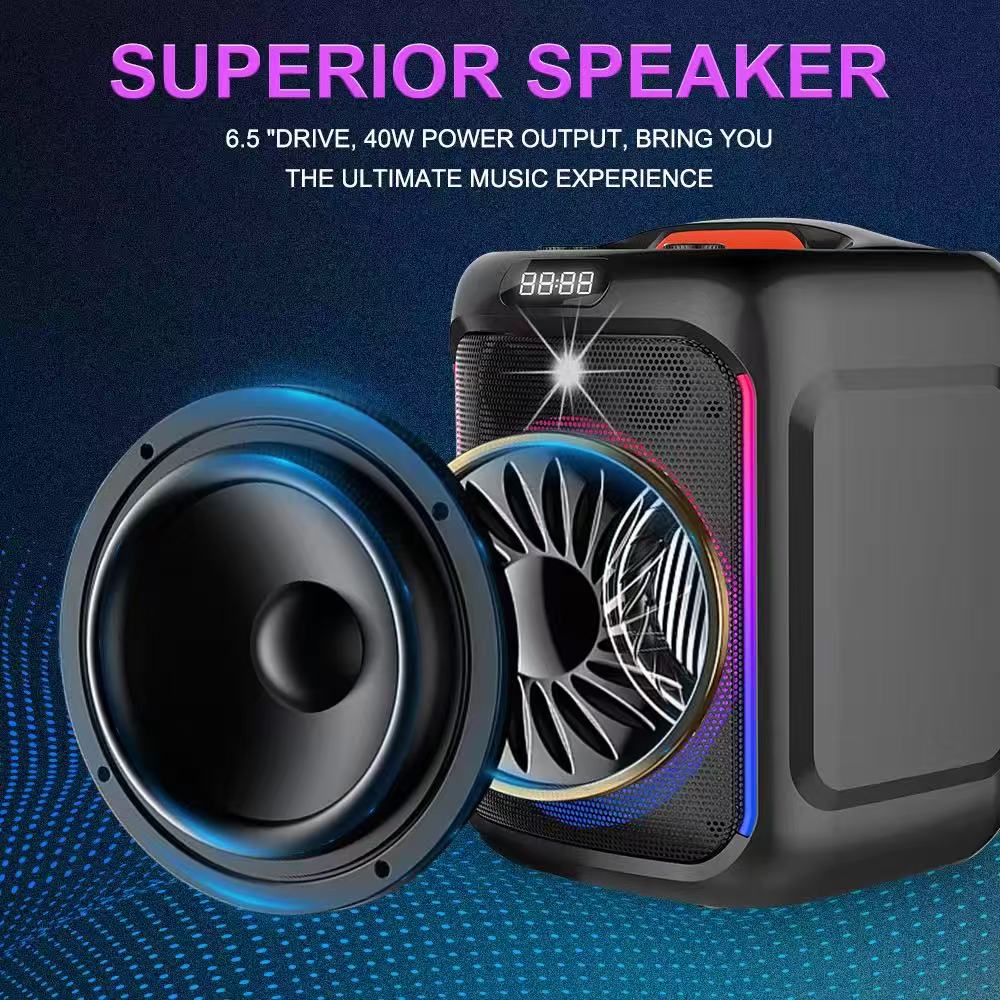 Portable Party Bluetooth Speaker with RGB LED Light and Powerful Bass for Outdoor Music