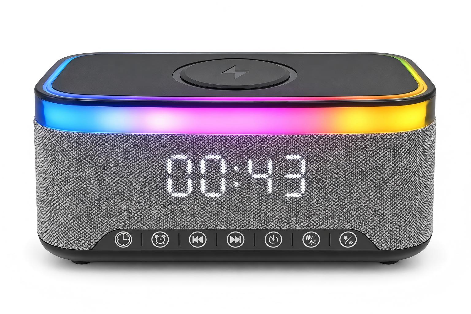 SP-6060 RGB Alarm Clock Bluetooth Speaker with Wireless Charging