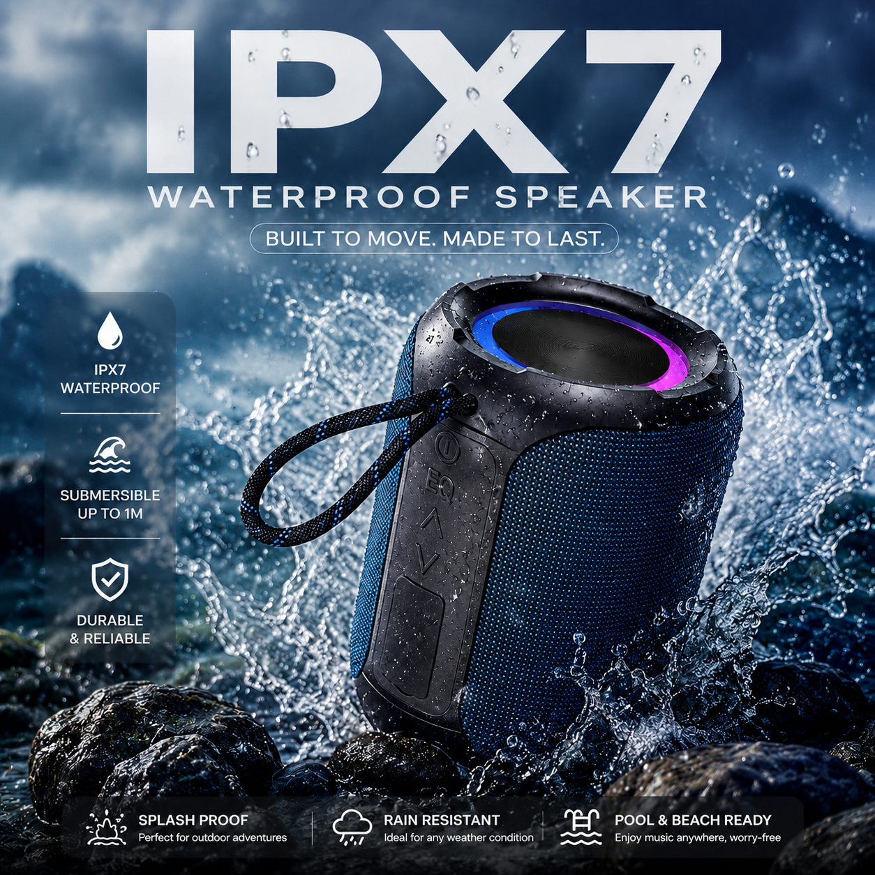 Portable RGB Bluetooth Speaker with Deep Bass and Outdoor Party LED Light