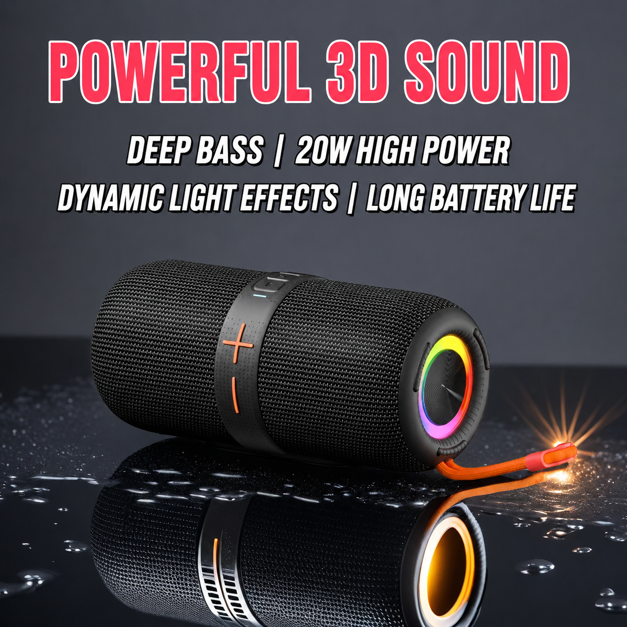 Portable Bluetooth Speaker with RGB Light and Carry Loop