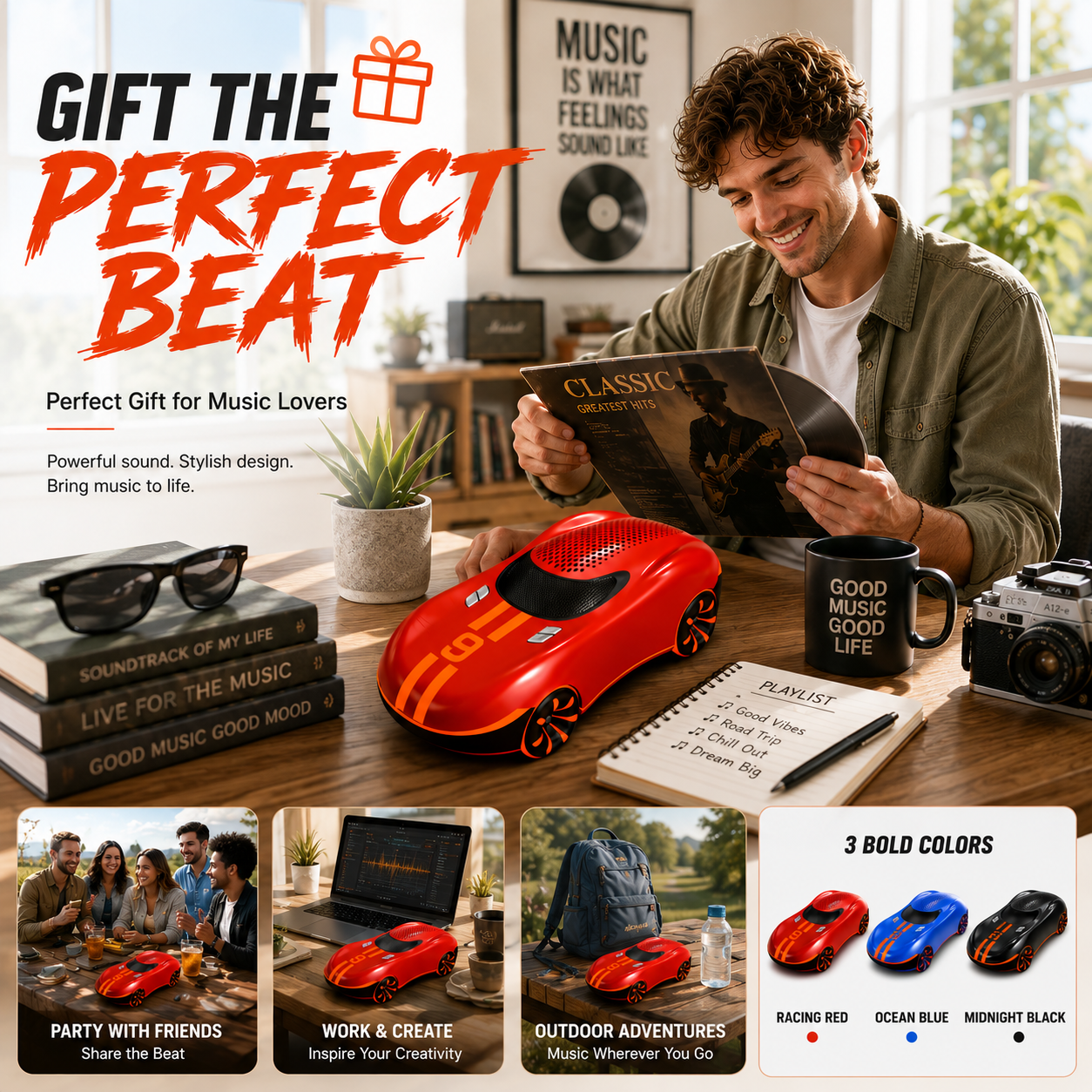 Sports Car Design Bluetooth Speaker with Powerful Sound and Portable Wireless Audio