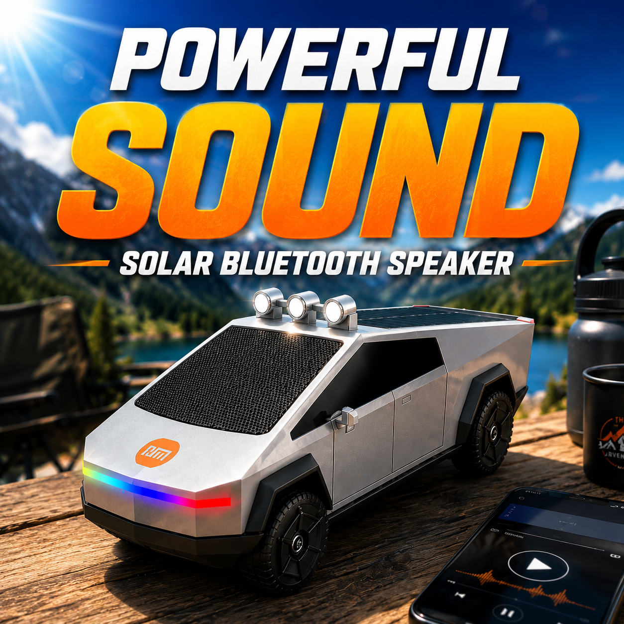Cybertruck Style Bluetooth Speaker with RGB LED Light and Portable Outdoor Audio Design