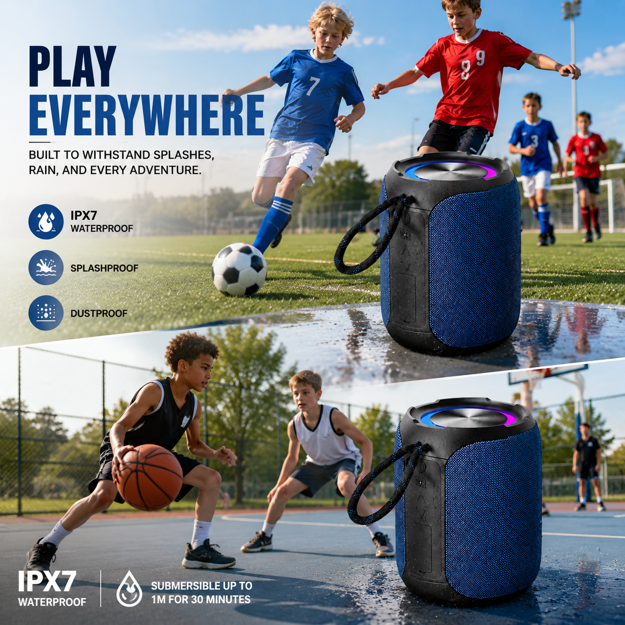 Portable RGB Bluetooth Speaker with Deep Bass and Outdoor Party LED Light