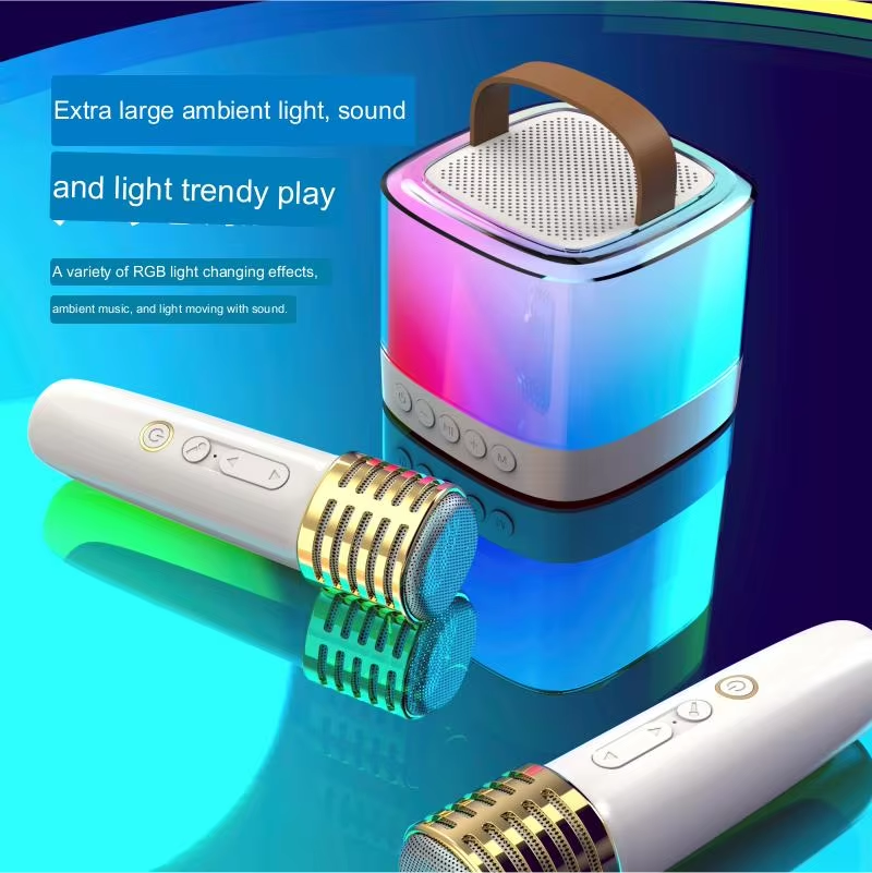 Portable Bluetooth Karaoke Speaker with Wireless Microphone, RGB LED Light, TF Card & AUX Playback (SP-9017)