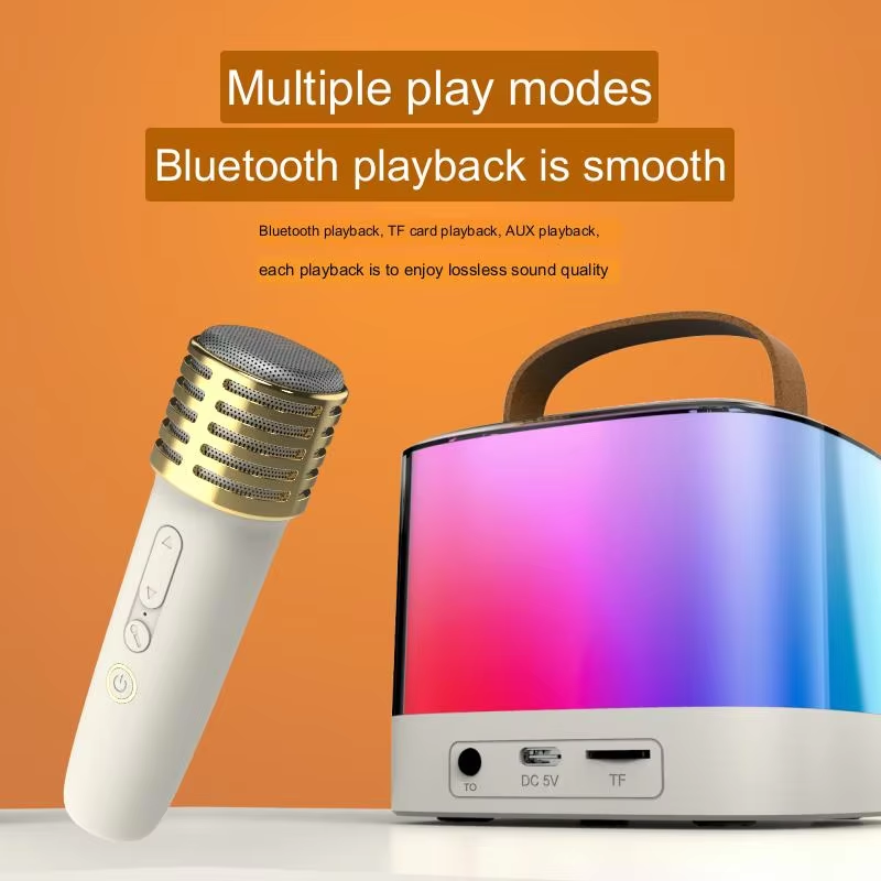 Portable Bluetooth Karaoke Speaker with Wireless Microphone, RGB LED Light, TF Card & AUX Playback (SP-9017)