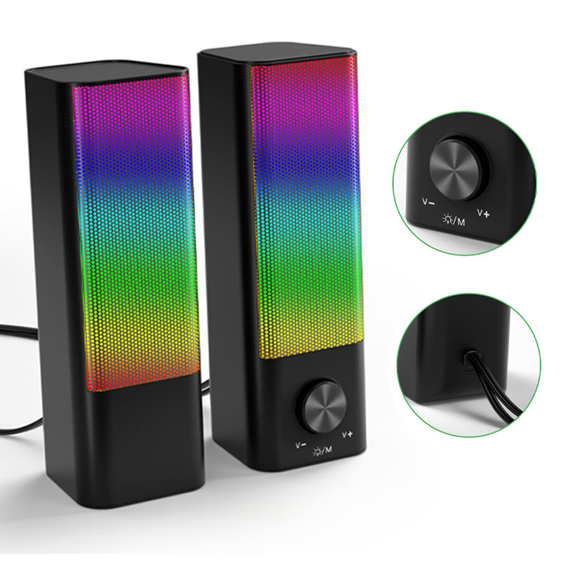 RGB PC Speakers, Gaming Speakers with Screen LED Breathing Light, 2.0 Channel Stereo Sound Desktop Speakers, USB Powered Speaker for Computer Desktop PC Laptop Monitor (SP-2302)